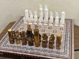 Handmade, Chess Board, Real Camel Bones &amp; Chess set, Inlaid mother of Pe... - £779.72 GBP