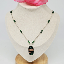 925 Sterling Silver Green Crystal Bead Chain Choker Pendant Necklace 19&quot; - £20.25 GBP