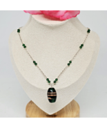 925 Sterling Silver Green Crystal Bead Chain Choker Pendant Necklace 19&quot; - £19.65 GBP