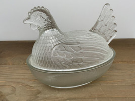 Indiana Glass Clear Hen On Nest Covered Dish Rooster Bird Chick Candy Nu... - $21.73