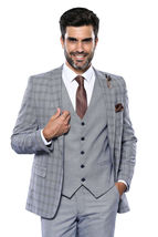 Men 3pc Vest Suit WESSI by J.VALINTIN Extra Slim Fit JV42 Blue Plaid TURKEY USA image 9