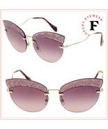 MIU MIU SQENIQUE MU58TS Glitter Gold Pink Oversized Rimless Sunglasses 58T - £154.77 GBP