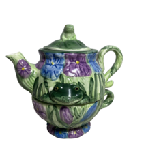 Jeanette Adams Silvestri Frog Stacking Teapot and Cup  Tea-for-one - $35.63