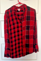 Cato Red and Black Plaid Button-Up Shirt with Silver Metallic Highlights... - $18.10