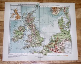 1928 Vintage Map Of United Kingdom Scotland England Ireland Holland Netherlands - £14.38 GBP