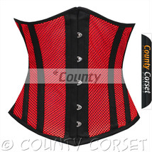 Underbust Steel Boned Heavy Lacing Shaper Red Black Mesh Transparent Corset - $53.98