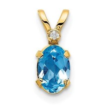 14k Diamond and Blue Topaz Birthstone Pendant - £91.41 GBP