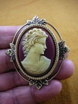 (CM21-49) LOVELY WOMAN curls hair burgundy ivory CAMEO oval Pin Pendant Jewelry - £25.74 GBP