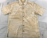 Tommy Bahama Button Down Shirt Mens Medium Cream Silk Nature Pattern - $14.84