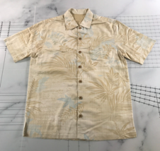 Tommy Bahama Button Down Shirt Mens Medium Cream Silk Nature Pattern - £11.60 GBP