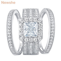 3 Pieces Engagement Rings For Women Solid 925 Silver Wedding Jewelry Halo Perfec - £57.76 GBP
