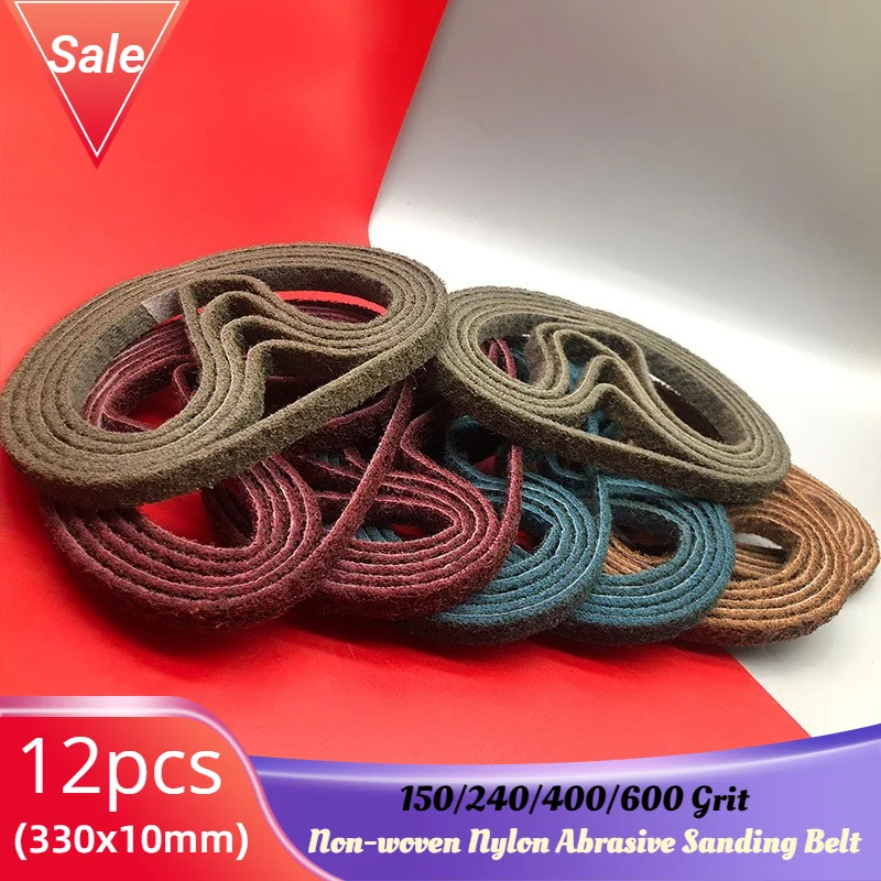 12Pcs 330x10mm  3/8&quot;x13&quot; Non-woven Nylon Asive Belt Sanding s Coarse to ... - $96.64