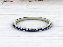 Blue Sapphire Round Gemstone 925 Silver Unique Modern Women Band Ring Jewelry - £50.62 GBP