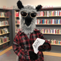 Black Llama mascot costume character dressed with a Flannel Shirt and Reading gl - £896.72 GBP