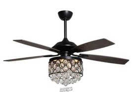 Parrot Uncle-Black Mount Crystal Chandelier Fan With Remote Control 3 Sp... - £156.51 GBP