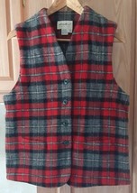 Vintage Womens Eddie Bauer Wool Blend Vest Red Black Tartan Large Thick J - $28.58
