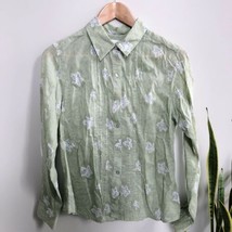 Charter Club Women&#39;s 10 Button Down Shirt Top Long Sleeve Blouse Green F... - $9.00