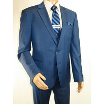 Men Suit BERLUSCONI Turkey 100% Italian Wool Super 180's 3pc Vested #Ber40 Blue image 6