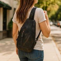 Personalised Dark Brown Leather Sling Bag: Full-Grain Crossbody Travel Bag - $3,512.44 MXN
