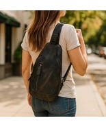 Personalised Dark Brown Leather Sling Bag: Full-Grain Crossbody Travel Bag - $3,512.44 MXN