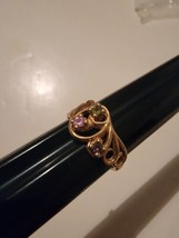 Vintage Gold Tone Ring 3 Gemstones Pink Green Purple Size 6 - £12.36 GBP