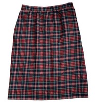 Vintage Tartan Plaid Maxi Wool Skirt Size 12 MODEST Navy Blue Red Pockets - £21.01 GBP