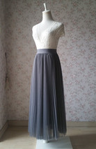 Gray Pleated Long Tulle Skirt Women Custom Plus Size Tulle Prom Skirt image 5