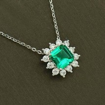 3ct Simulated Asscher Emerald &amp; Moissanite Pendant 14k White Gold Plated Silver - £75.29 GBP