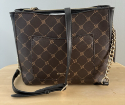 Nine West Crossbody Purse Brown Black Gold Chain Kensington 3 Sections NWT - £23.91 GBP