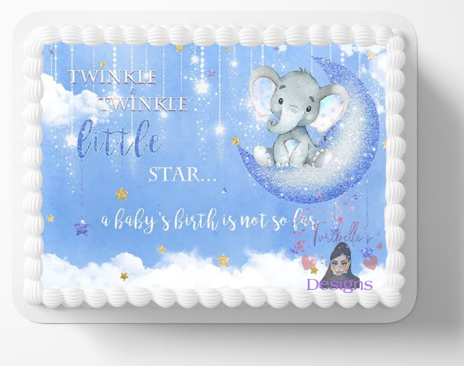 Twinkle Little Star Cute Loved Elephant Edible Image Baby Shower Cake ...
