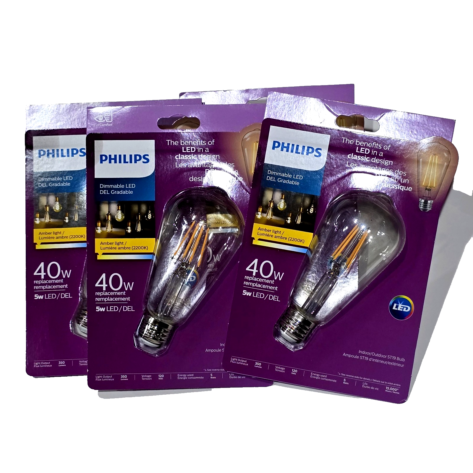 4 Pack Phillips Dimmable LED 5w Indoor Outdoor ST19 Light Bulb Amber Light - $25.99