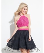 Beaded Lace 2-Pc Fuchsia Black Sexy Rachel Allan 4027 Short Prom Party D... - £275.77 GBP