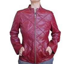 Y2K Oxblood Dark Wine Red M Leather Zipup Jacket Patchwork Pockets Burgundy - £74.72 GBP