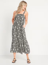 Old Navy Women&#39;s Midi Sleeveless Tie Back Black Floral Print Sundress Size LARGE - £11.78 GBP