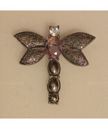 Vintage Dragonfly Amethyst Marcasite Brooch Pendant 1.75&quot; X 1.75&quot; - $995.78 MXN