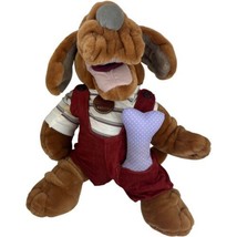 Wrinkles Tan Dog Hand Puppet 18&quot; Plush Toy 1981 Ganz Overalls Bone Vintage Toy - £29.58 GBP