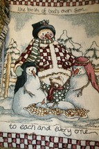 Heidi Satterberg Woven Snowman Nativity Family THROW BLANKET Tapestry Hanging - £40.02 GBP