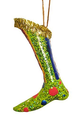 Pacific Rim 4" Green and Gold Retro Polka Dot Boot Christmas Ornament - $14.85