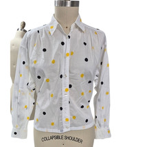 80s Vtg LizSport White Cotton Blouse Black/Yellow Polka Dots Secretary - $32.08