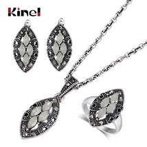 Kinel Women's Fashion Retro Jewelry Sets Antique Silver Color Mosaic Green Zirco - £17.23 GBP