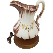 Vintage Wash Basin Pitcher Bedside Table Lamp Ceramic Yellow Flowers - £52.21 GBP