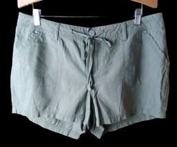 Beau Dawson Shorts Size 14W Green Linen Blend Pockets Pullstring - £11.87 GBP