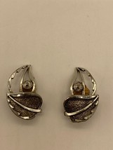 Vintage Signed Sarah Coventry Clip-On Earrings Silver Tone Leaves - £7.40 GBP