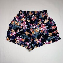 Black Tropical Hibiscus Floral Shorts Women’s XS Pull On Spring High Wai... - £17.03 GBP