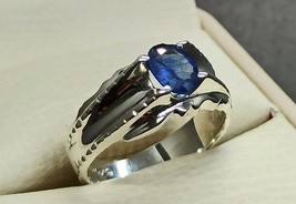 Natural 6.50ct Deep Blue Sapphire Sterling Silver 925 Handmade Neelam Men&#39;s Ring - £196.13 GBP