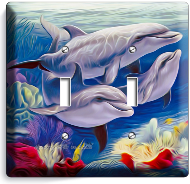 DOLPHINS FAMILY DOUBLE LIGHT SWITCH WALL PLATE COVER LIVING ROOM BEDROOM DECOR