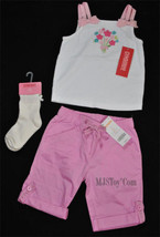 NWT Gymboree Beautiful Button Flower Double Strap Shirt/Pants/Sock Outfit 3T Set - £31.44 GBP
