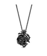 Maleficent Rose Pendant Necklace Sterling Silver Black Rhodium Finish Pe... - £82.66 GBP