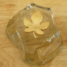 Vintage Studio Art Clear Glass PAPERWEIGHT Gold Tone Metal Maple Leaf Ac... - £15.83 GBP