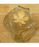 Vintage Studio Art Clear Glass PAPERWEIGHT Gold Tone Metal Maple Leaf Ac... - £15.57 GBP